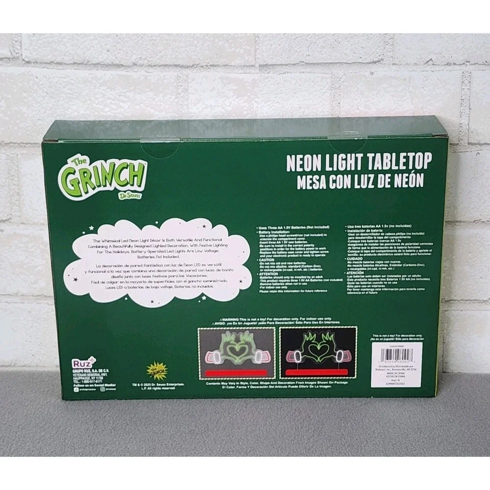 The Grinch Heart Neon Light Table Top‎ Christmas Decor Dr Seuss Battery Operated